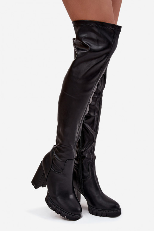 bottes pour femmes au-dessus du genou avec des talons Eko Peau couleur noire Tahlina