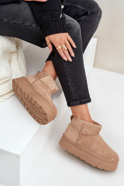 Feminin Schneestiefel mit einer Plattform Beige Ninala