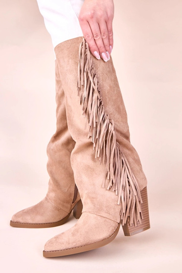 Beige cowboy laarsjes met kwasten Shia 2