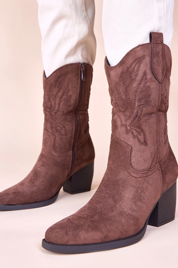 Braune Cowboy Stiefeletten mit dekorativer gestickter Applikation Cassa