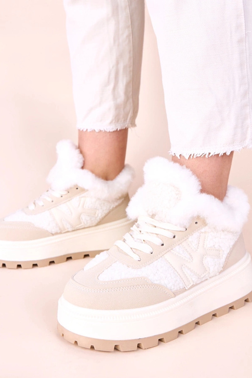 Beige gefütterte Sportschuhe mit Fell...