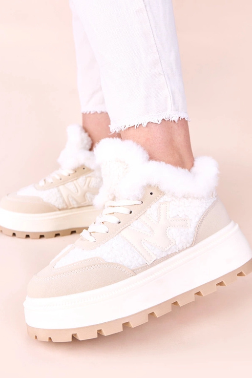 Beige gefütterte Sportschuhe mit Fell...