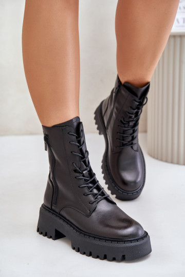 Gefütterte Arbeitsstiefeletten aus Kunstleder für Damen Big Star OO274A387 in Schwarz