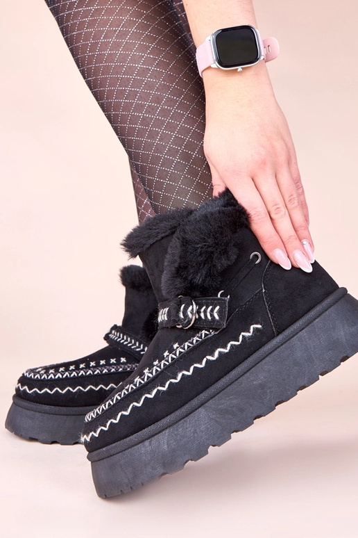 Zwarte sneeuwlaarzen met decoratieve...