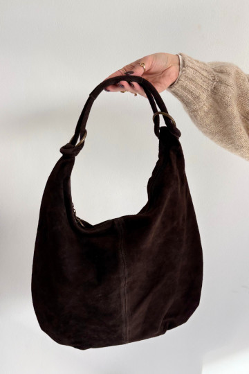 Chocolade kunstsuède handtas Floriah 2