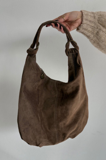 Handtasche aus echtem Wildleder in Dunkelbeige Floriah