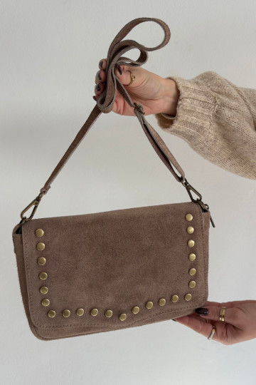 Ziegenleder Handtasche mit Nieten, elfenbeinfarben Rhenna