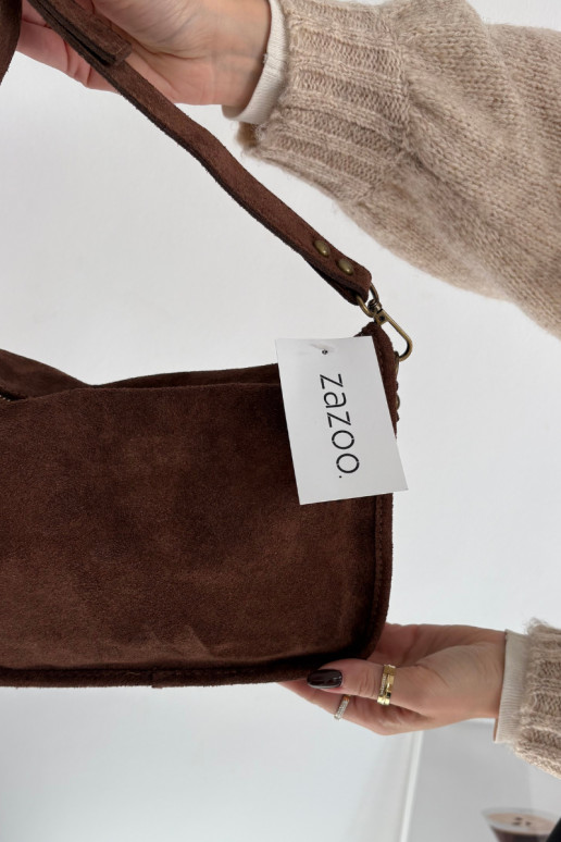 Skórzana van suèdeoIna Handtas Zdobiona Met strass steentjes Bruin Savra