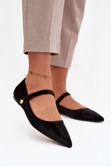 Ballerines en velours avec sangles et détails dorés, noires Gisanne 2