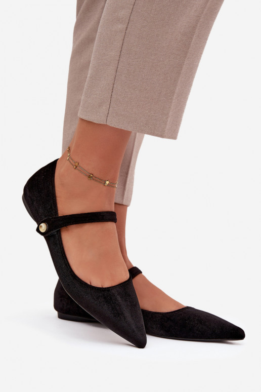 Aksamitne Ballerines avec des sangles I couleur doréem Detalem couleur noire Gisanne