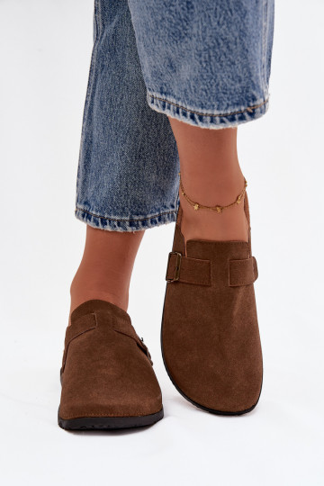 Chaussons Sabots Féminin i avec une plateforme avec boucles marron Selio