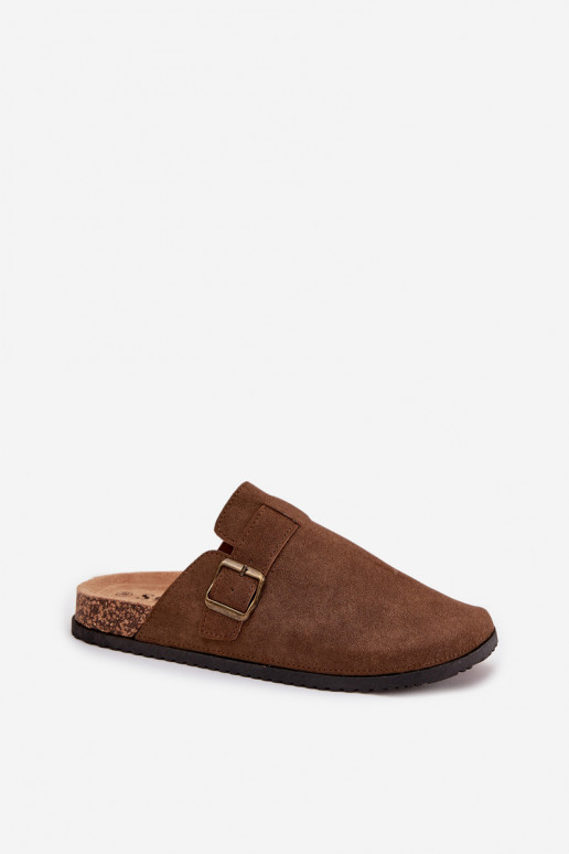 Chaussons Sabots Féminin i avec une plateforme avec boucles marron Selio