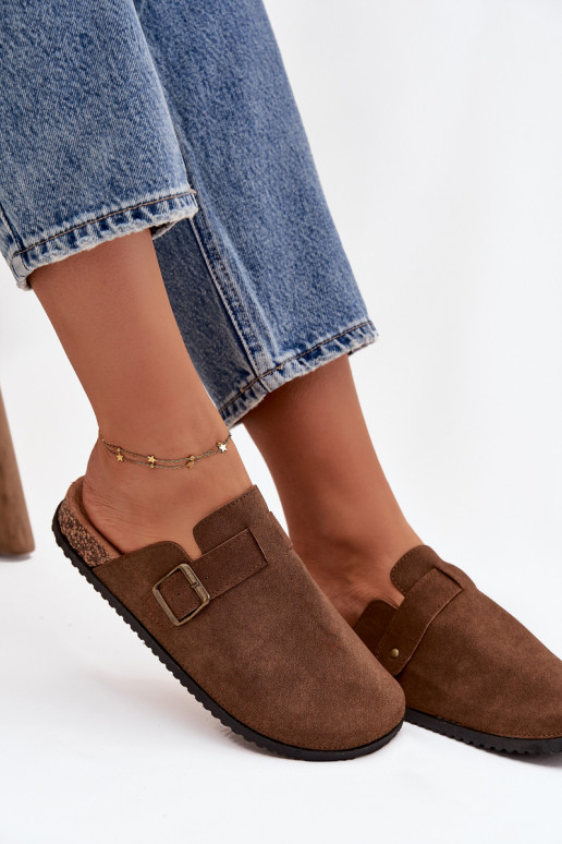 Chaussons Sabots Féminin i avec une plateforme avec boucles marron Selio