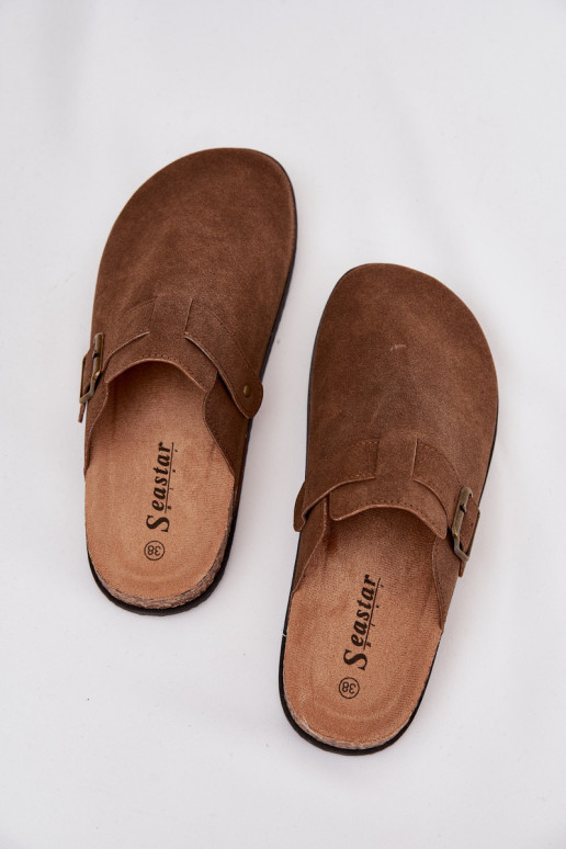 Chaussons Sabots Féminin i avec une plateforme avec boucles marron Selio