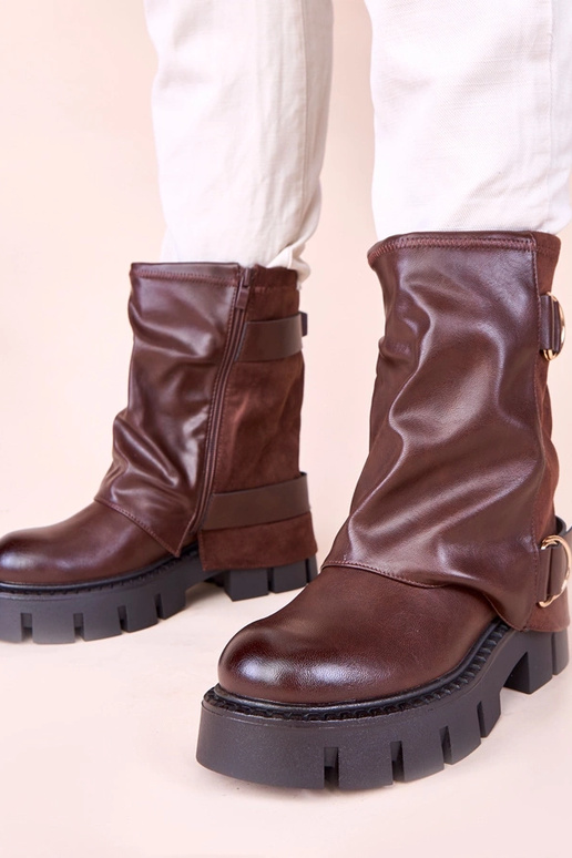 Bottines marron avec plateforme et...
