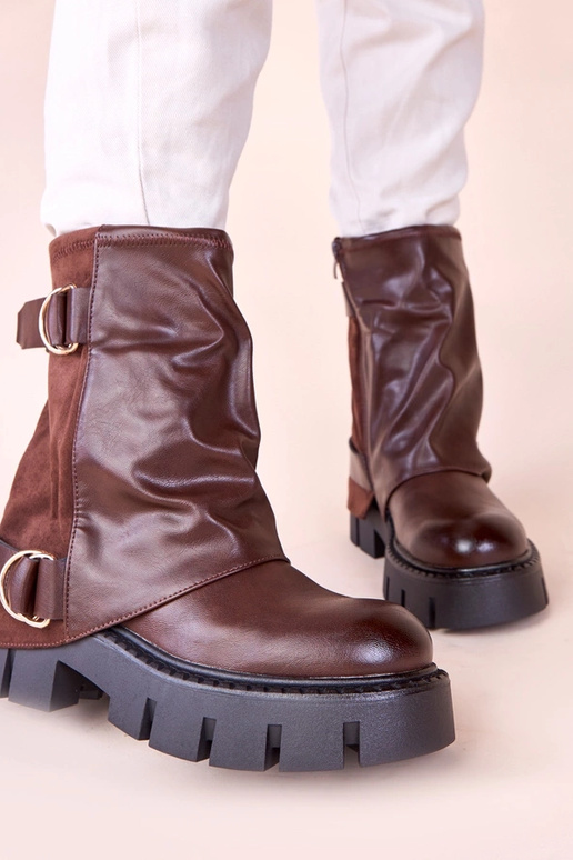 Bottines marron avec plateforme et...