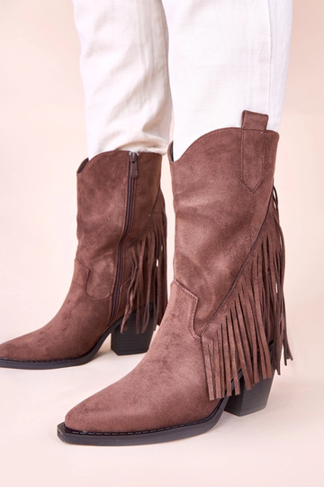 Braune Cowboyschnürstiefel mit Fransen Elama 2