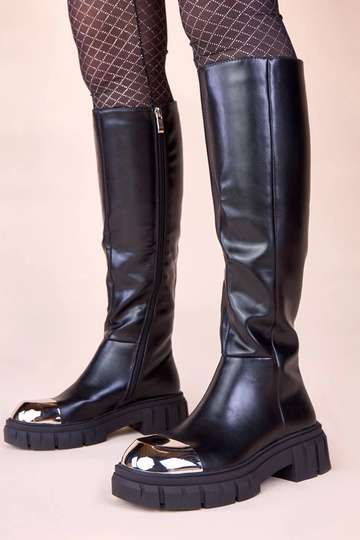 Bottes noires montantes avec avant en doré Camila