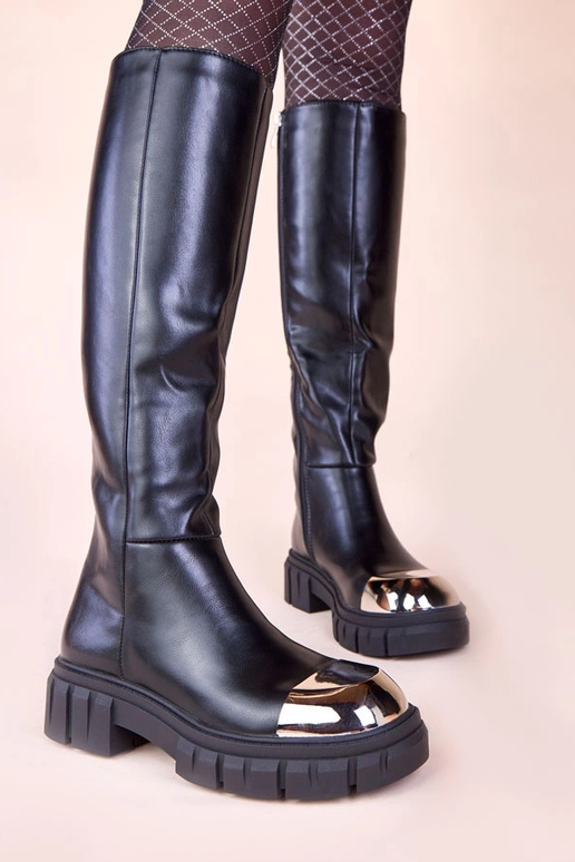 Schwarze Stiefel mit goldenem...