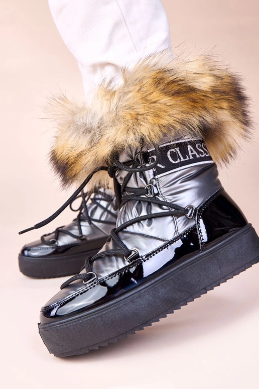 Bottes de neige grises à lacets avec...