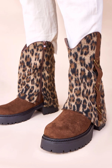 Bottines marron avec tige à motif tigre Kaylia