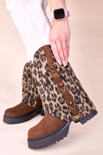 Braune Stiefeletten mit Tigerstreifen-Aufsatz Kaylia 2