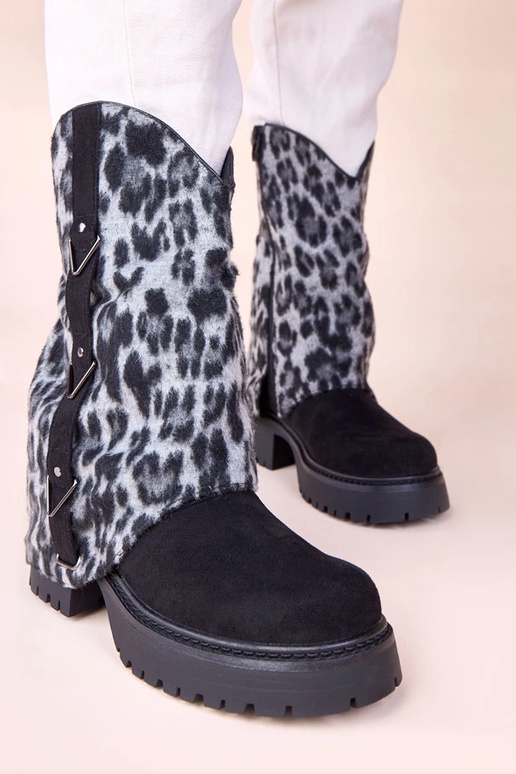 Bottines noires avec tige à motif...