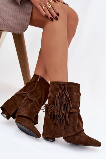 Bottes pour femmes avec des franges I couleur doréemi avec bouclesmi marron Evelisse
