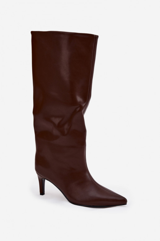 bottes pour femmes Un modèle convaincant réchauffer avec des talons fins marron Olivienne
