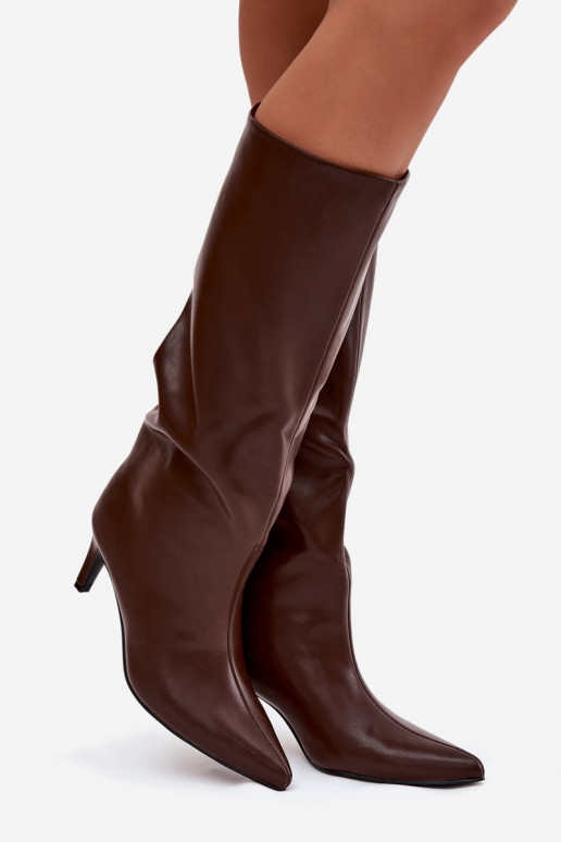 bottes pour femmes Un modèle convaincant réchauffer avec des talons fins marron Olivienne