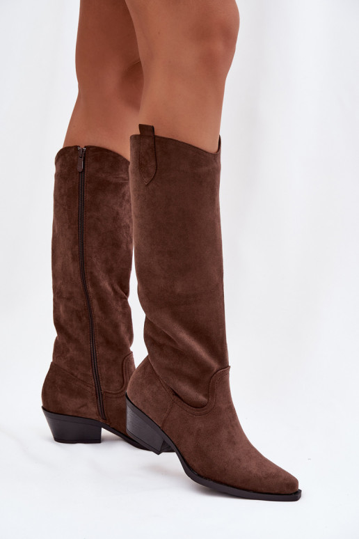 bottes style coÀ-boy Féminin avec des talonsen daim écologiqueu marron Esmira