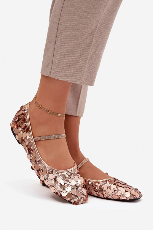 Ballerinas Ozdobione Cekinami roze Szampańskie Terlina