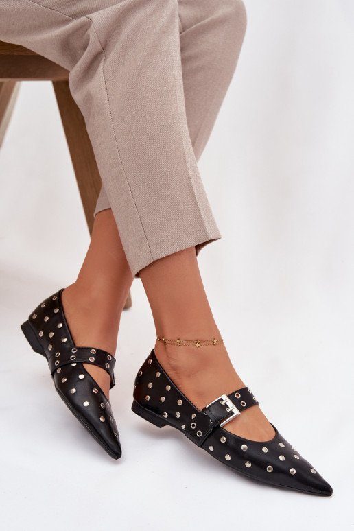 Ballerinas mit Nieten I mit Schnallen Eko Haut schZuarze Farbe Arlenne