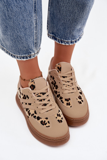 Sandfarbene Damen-Sneaker mit Plateau und Leopardenmuster Denissa