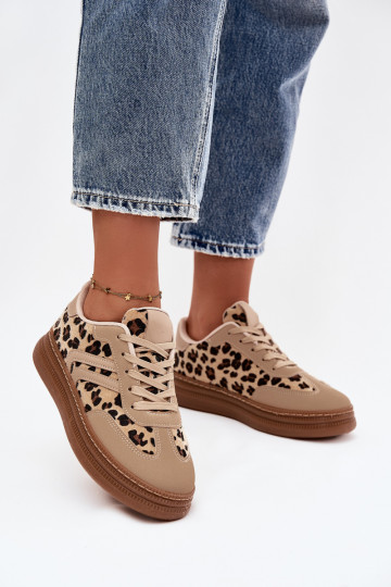 Chaussures modèle baskets Féminin avec une plateforme avec des motifs en fourrure de léopard beige Denissa 2