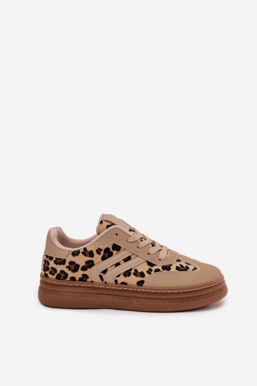 Chaussures modèle baskets Féminin avec une plateforme avec des motifs en fourrure de léopard beige Denissa