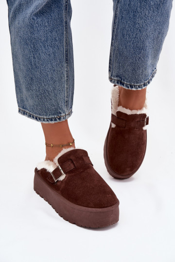 Schokoladenfarbene Damen-Schneestiefel mit Fell, Schnallen und Plateau Jessina 2