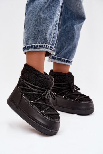 Bottes de neige Féminin avec un manteau de fourrure Typu Baranek avec des sangles couleur noire Belira 2