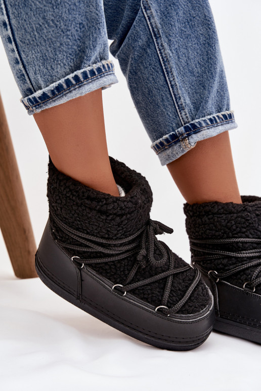 Schneestiefel Feminin mit Pelzmantel Typu Baranek mit Riemen schZuarze Farbe Belira