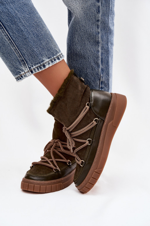 Schneestiefel Feminin mit stilvollen Details Khaki-Farbe-Farbe Isalisse