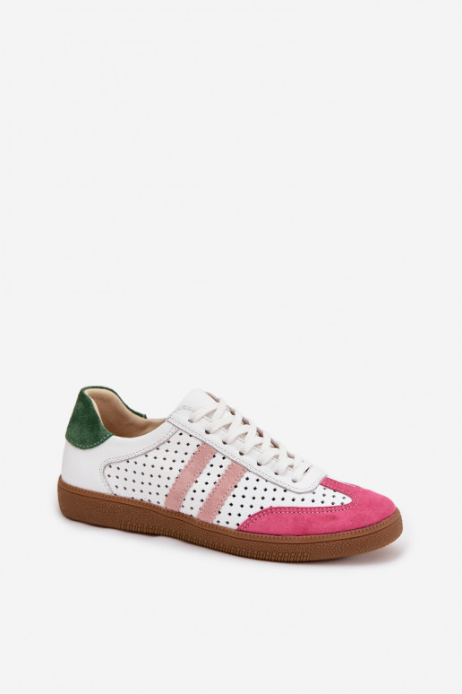 Haut mit durchbrochenen Elementen Sneakers Stilvollllschuhe Feminin Zazoo N1318 INeiß-pinke Farbe