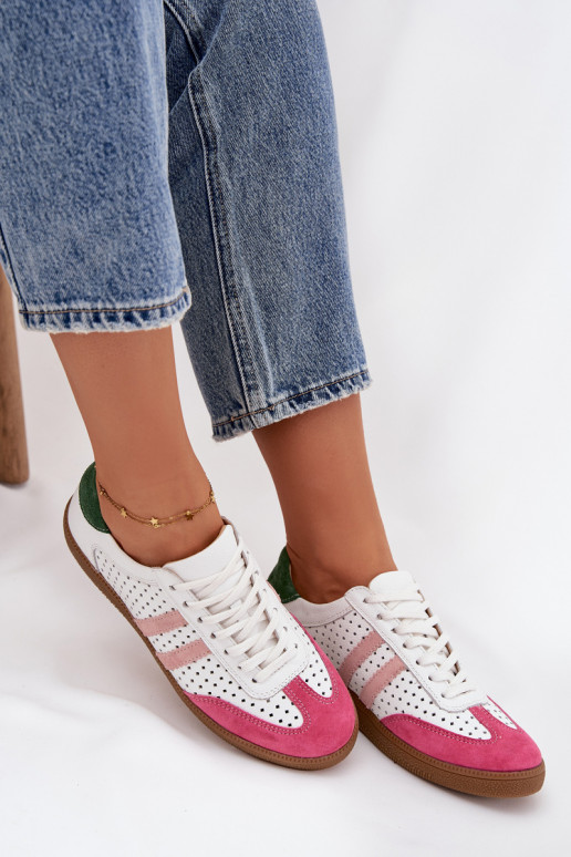 Peau avec des éléments ajourés Chaussures modèle baskets Féminin Zazoo N1318 Blanc-couleur rose