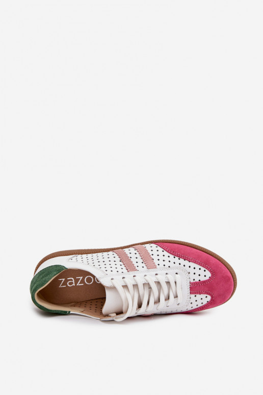 Haut mit durchbrochenen Elementen Sneakers Stilvollllschuhe Feminin Zazoo N1318 INeiß-pinke Farbe