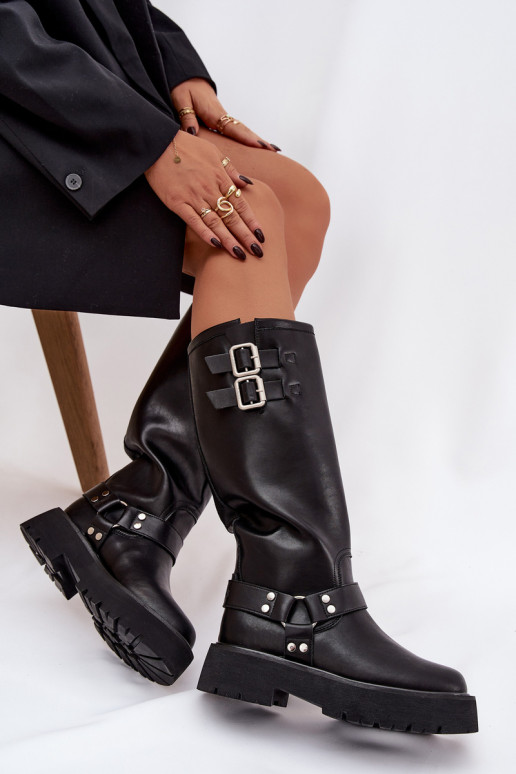 Peau bottes pour femmes avec boucles réchauffer Big Star OO274A180 couleur noire