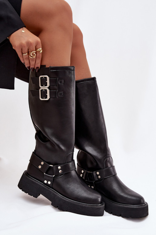 Peau bottes pour femmes avec boucles réchauffer Big Star OO274A180 couleur noire