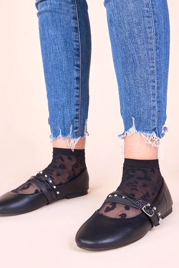Schwarze Ballerinas mit dekorativen Bändern Vika
