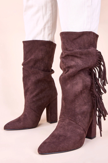 Bottines marron à talon carré avec franges Briena 2