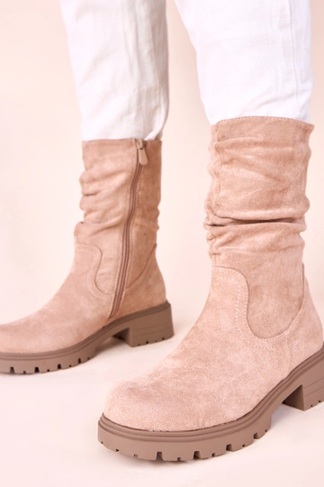 Beige Plateau-Stiefeletten...