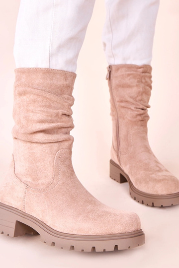 Beige Plateau-Stiefeletten mit Falten Malha 2