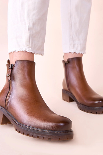 Bottines marron sur talon délicat avec fermeture éclair décorative Terina 2